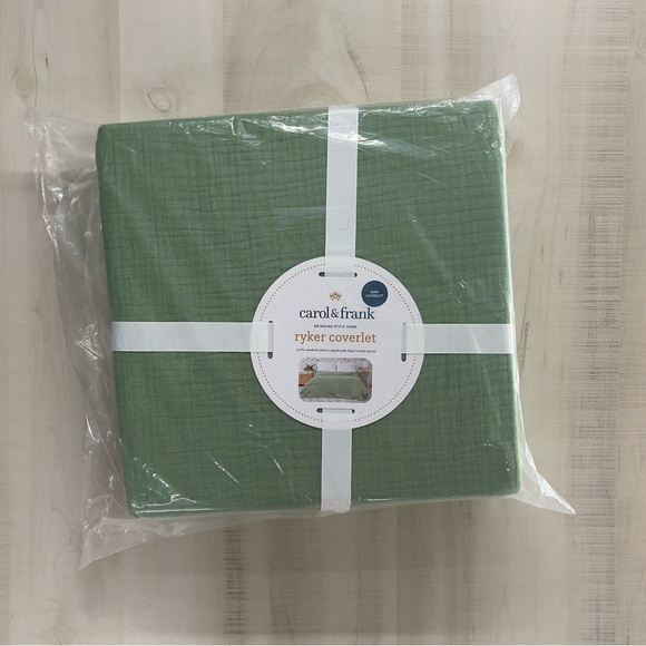 nwt CAROL & FRANK Ryker coverlet gauze KING blanket green anthropologie - Picture 1 of 5